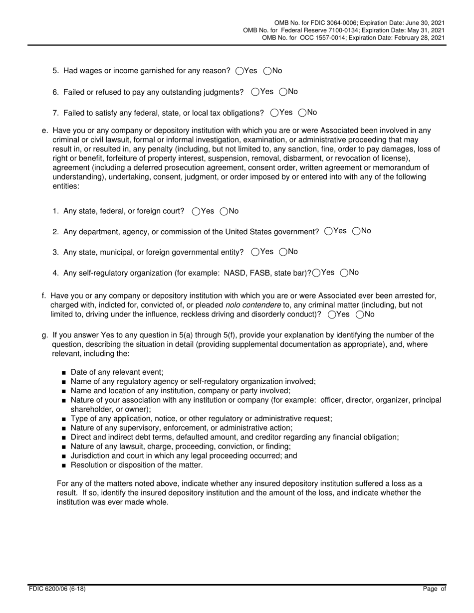 FDIC Form 6200 / 06 Interagency Biographical and Financial Report, Page 12