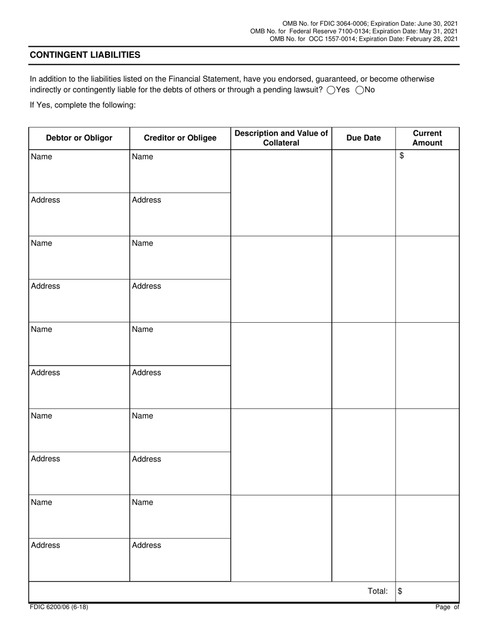 FDIC Form 6200 / 06 Interagency Biographical and Financial Report, Page 15