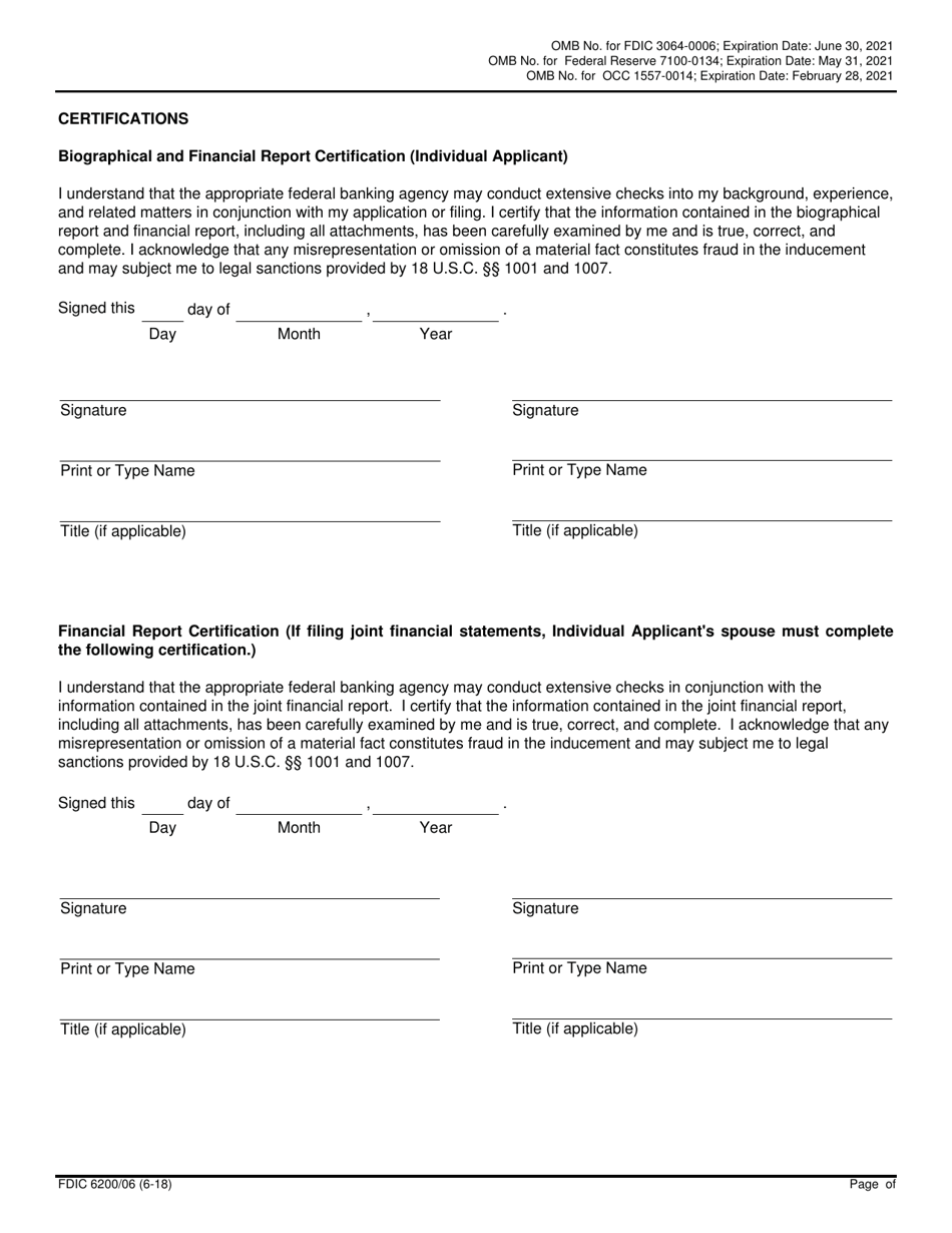 FDIC Form 6200 / 06 Interagency Biographical and Financial Report, Page 21