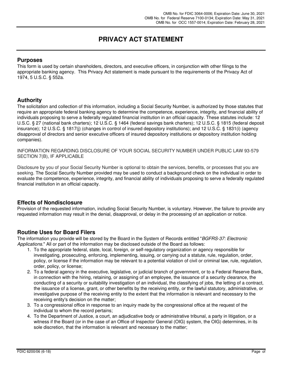 FDIC Form 6200 / 06 Interagency Biographical and Financial Report, Page 3