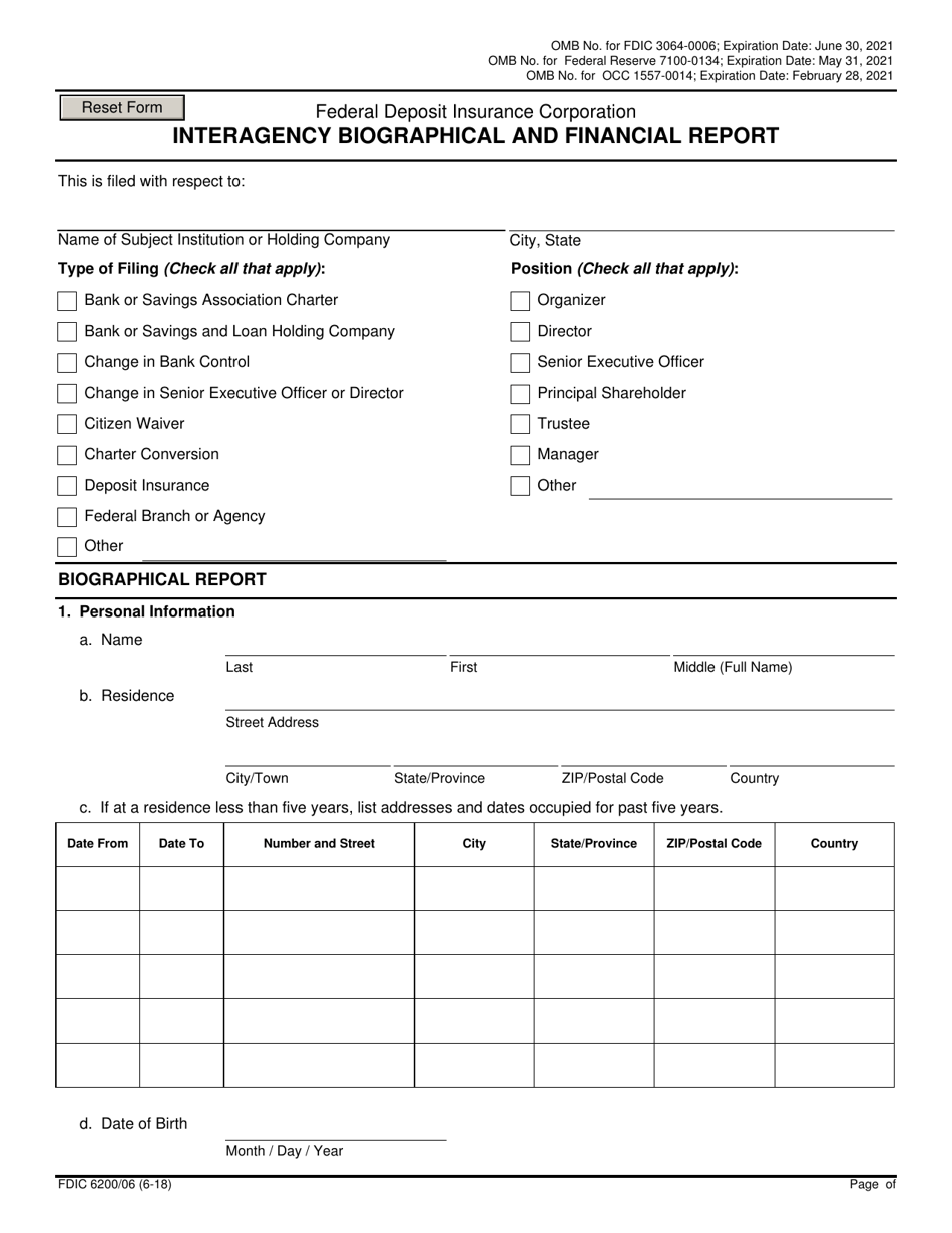 FDIC Form 6200 / 06 Interagency Biographical and Financial Report, Page 6