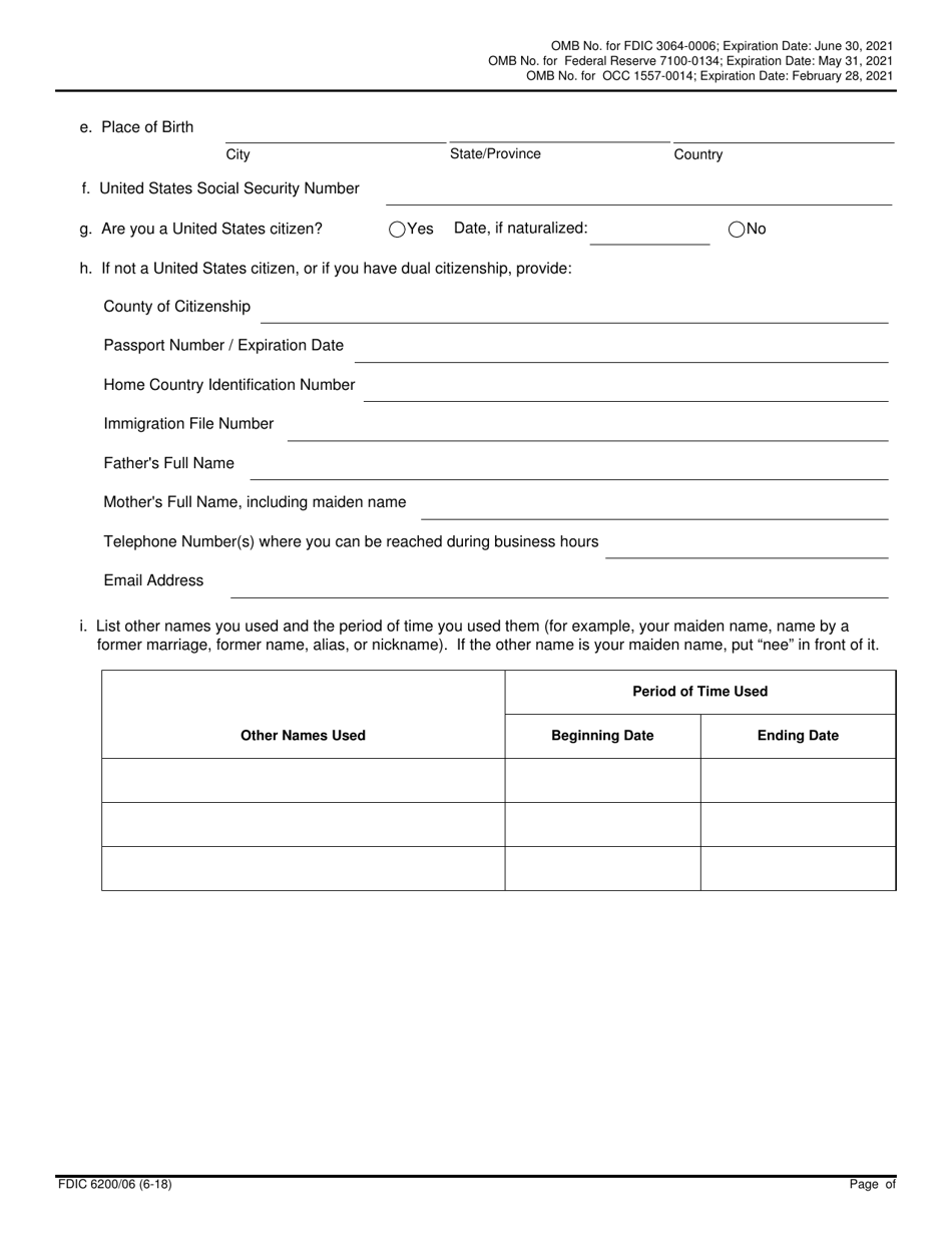 FDIC Form 6200 / 06 Interagency Biographical and Financial Report, Page 7