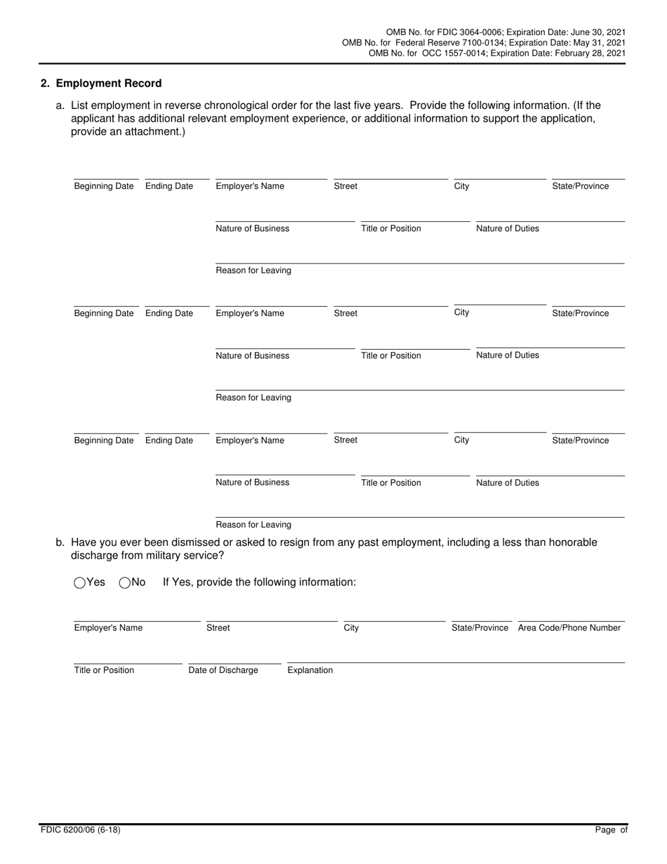 FDIC Form 6200 / 06 Interagency Biographical and Financial Report, Page 8
