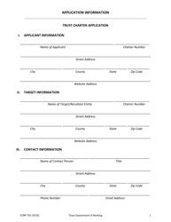 Form CORP-T01 Trust Company Charter Application - Texas