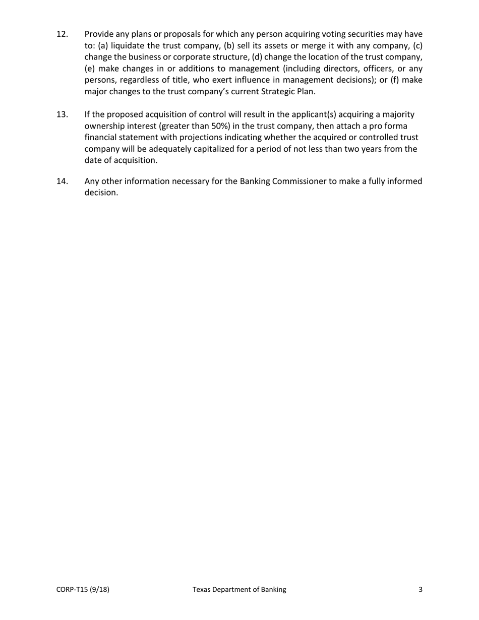 Form CORP-T15 Application for Acquisition of Control - Texas, Page 3