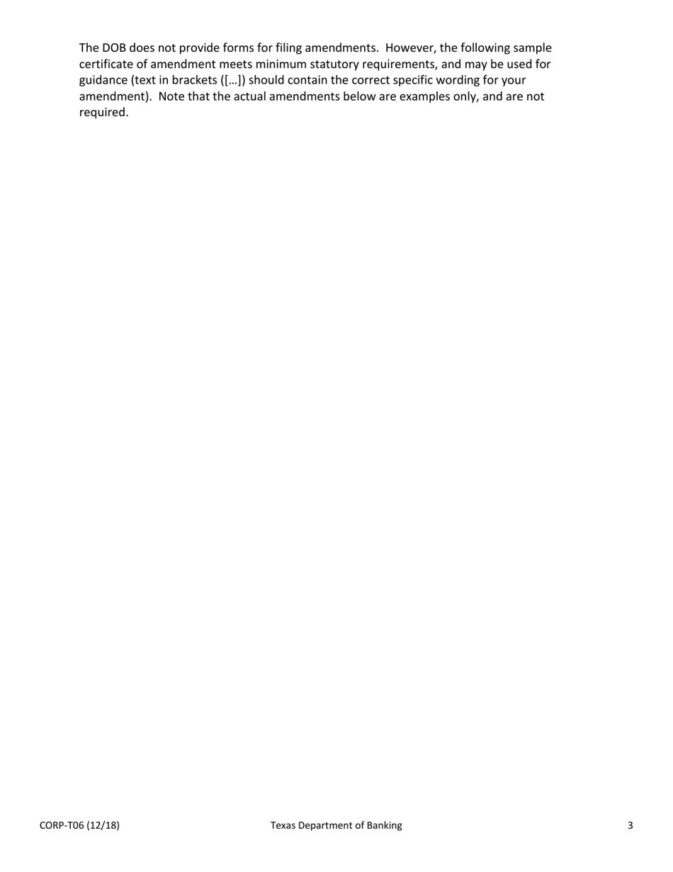 Sample Form CORP-T06 Amendment and / or Restatement of Certificate of Formation of a Texas Trust Company - Texas, Page 3
