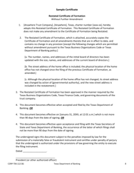 Sample Form CORP-T06 Amendment and/or Restatement of Certificate of Formation of a Texas Trust Company - Texas, Page 8