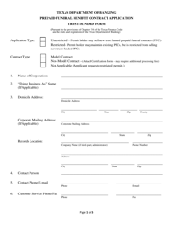 Document preview: Prepaid Funeral Benefit Contract Application - Trust-Funded Form - Texas