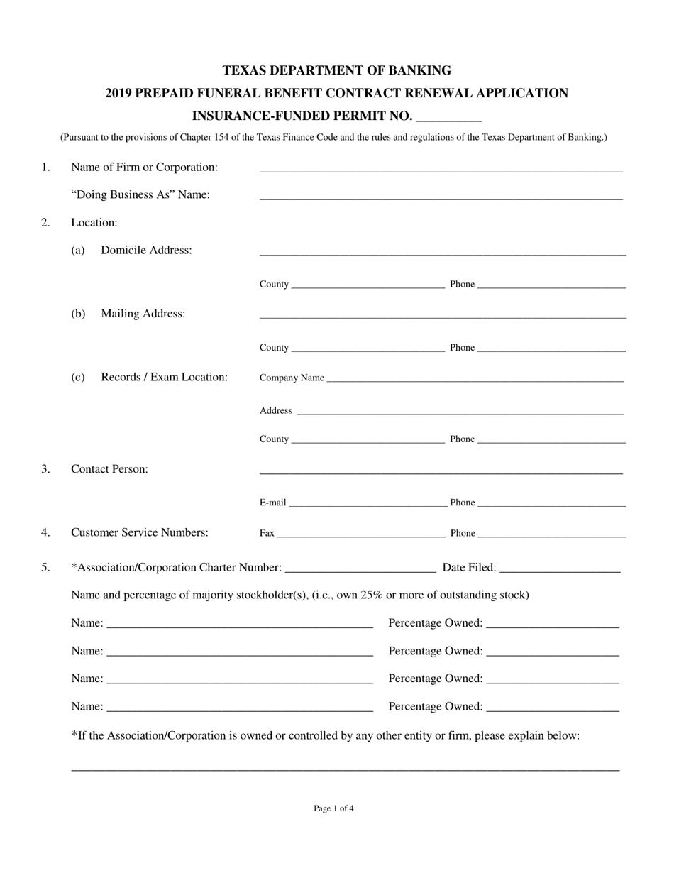 Prepaid Funeral Benefits Contract Permit Renewal Application (Insurance Funded) - Texas, Page 2