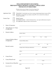 Document preview: Prepaid Funeral Benefit Contract Application - Insurance-Funded Form - Texas