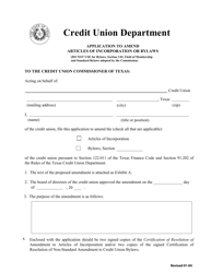 Application to Amend Articles of Incorporation or Bylaws - Texas