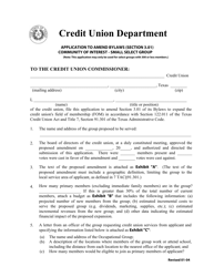 Document preview: Application to Amend Bylaws (Section 3.01) Community of Interest - Small Select Group - Texas