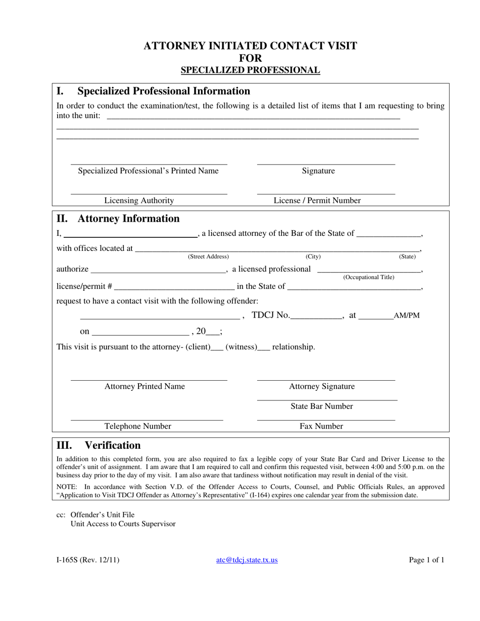 Form I-165S Attorney Initiated Contact Visit for Specialized Professional - Texas, Page 1