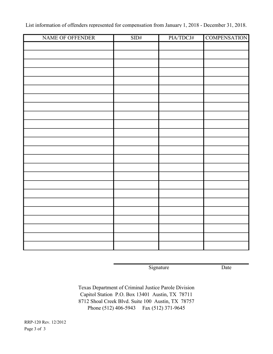 Form RRP-120 Attorney Summary Report for Offender Representation - Texas, Page 3
