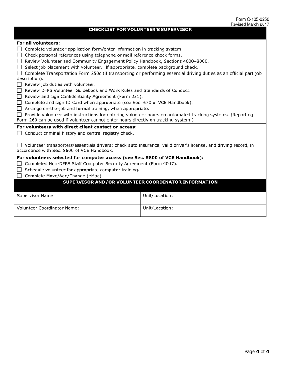 Form C-105-0250 Volunteer Application - Texas, Page 4