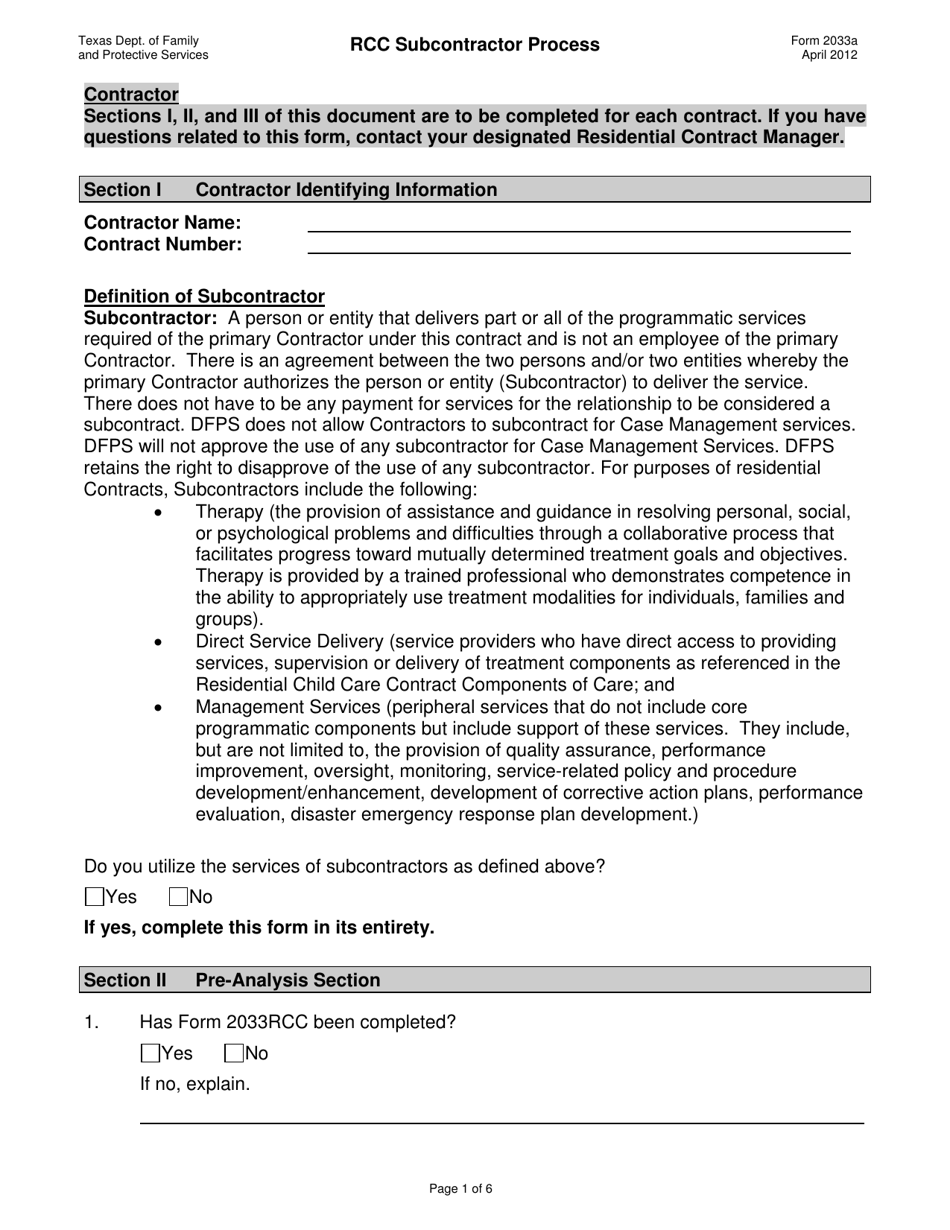Form 2033A - Fill Out, Sign Online and Download Printable PDF, Texas ...