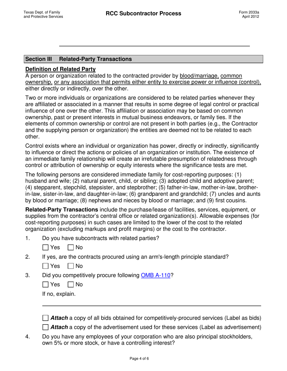 Form 2033A Rcc Subcontractor Process - Texas, Page 4