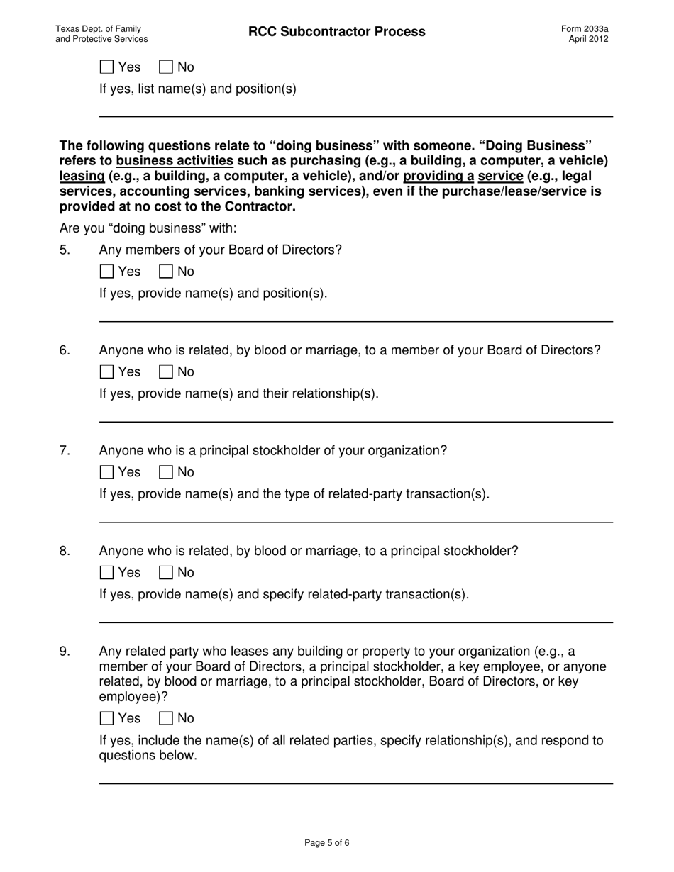 Form 2033A Rcc Subcontractor Process - Texas, Page 5