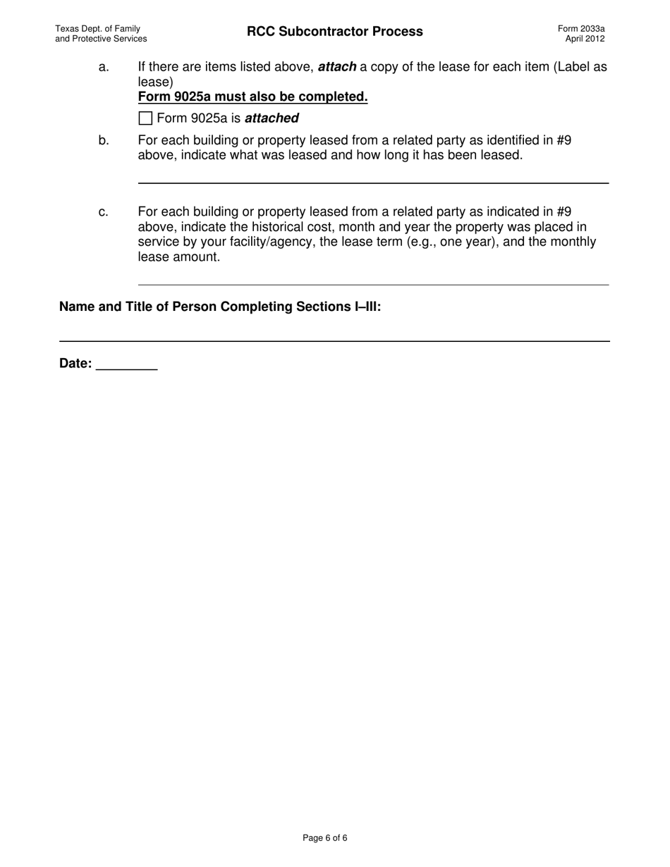 Form 2033A Rcc Subcontractor Process - Texas, Page 6