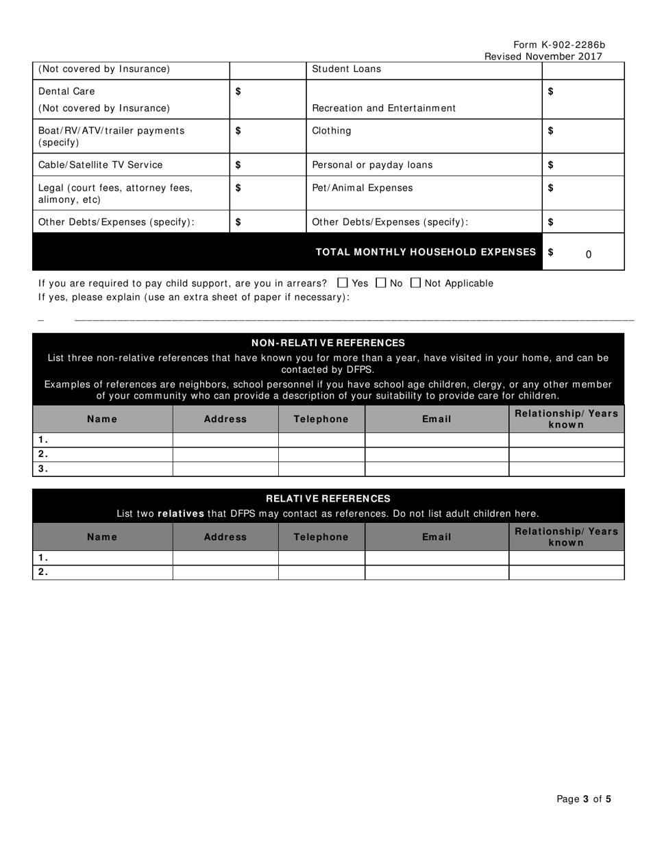 Form K-902-2286B Additional Household Information - Texas, Page 3