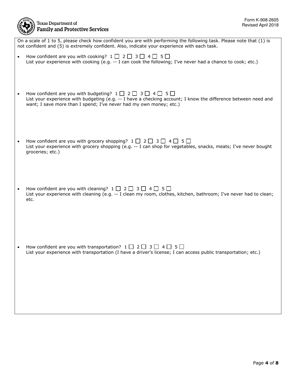 Form K-908-2605 Supervised Independent Living Application - Texas, Page 4