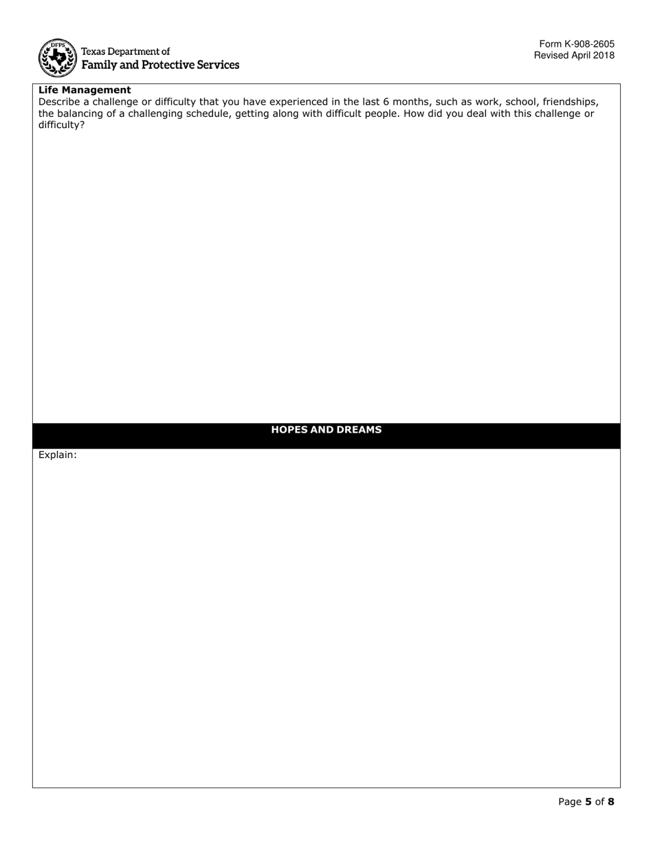 Form K-908-2605 Supervised Independent Living Application - Texas, Page 5