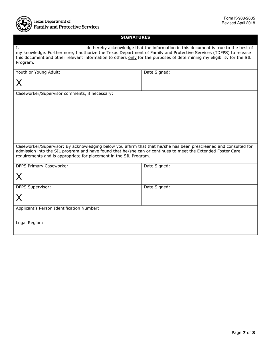 Form K-908-2605 Supervised Independent Living Application - Texas, Page 7