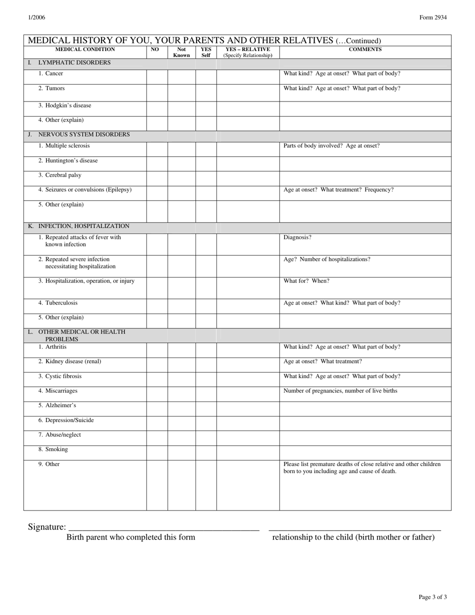 Form 2934 Medical History Report - Texas, Page 3