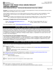 Form F-500-2970 Request for Texas Child Abuse/Neglect Central Registry - Texas