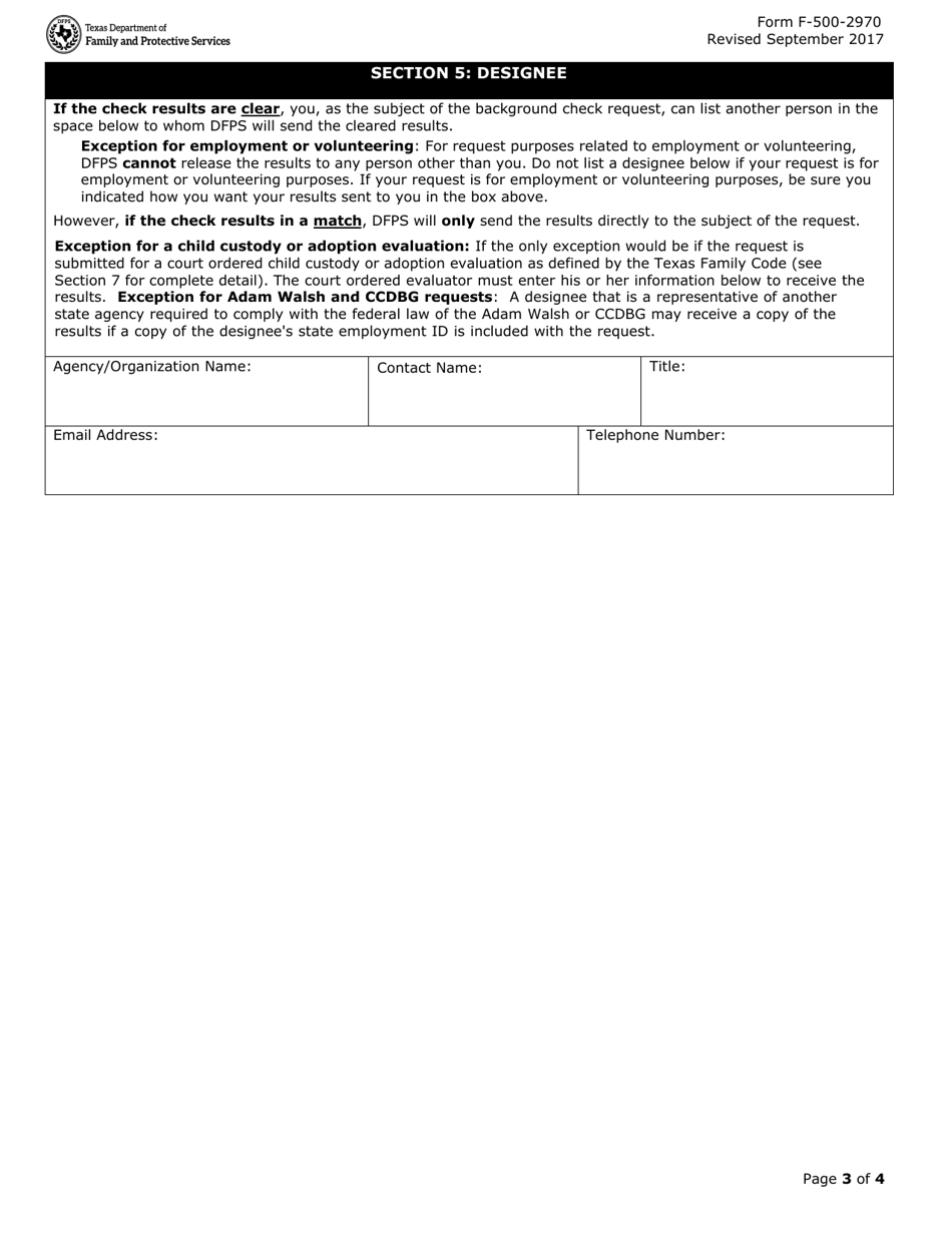 Form F-500-2970 Request for Texas Child Abuse / Neglect Central Registry - Texas, Page 3