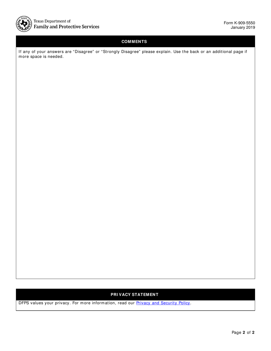 Form K-909-5550 Post-permanency Services Questionnaire (Ppsq) - Texas, Page 2