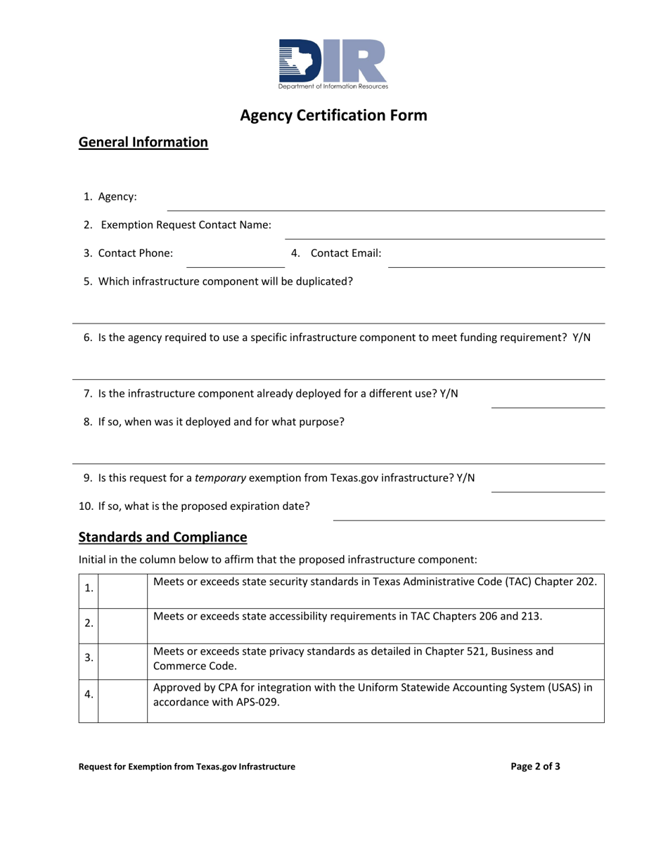 Request for Exemption From Texas.gov Infrastructure - Texas, Page 2