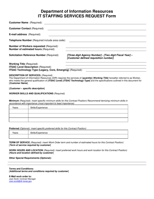 It Staffing Services Request Form - Texas Download Pdf
