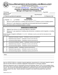 Document preview: TDLR Form 011IHB Checklist of Application Requirements - Tpia Manager and Supervisor of Inspections - Texas