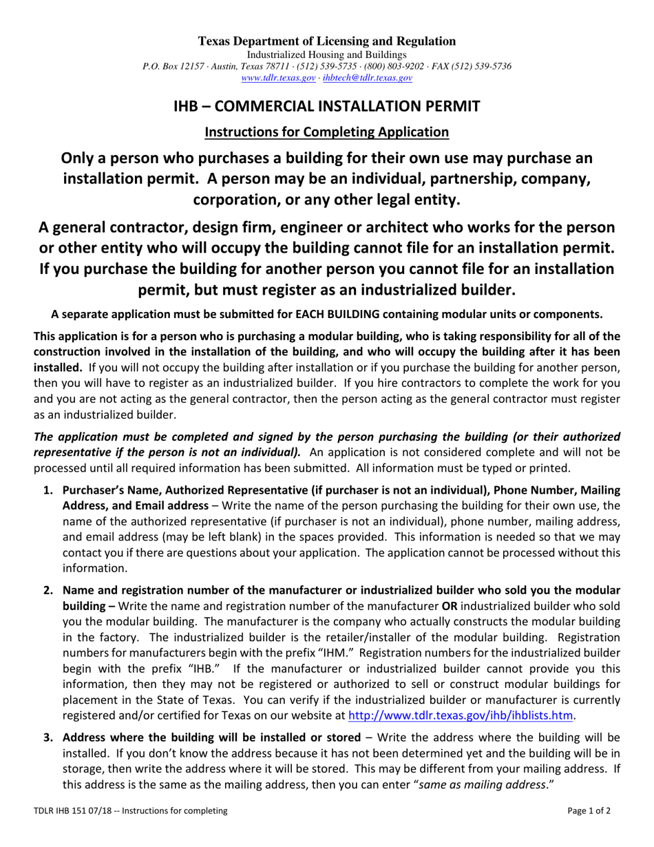 TDLR Form IHB151 Fill Out, Sign Online and Download Fillable PDF, Texas Templateroller