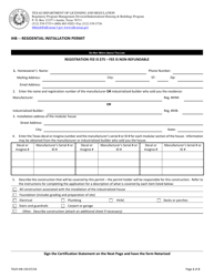 TDLR Form IHB150 Ihb - Residential Installation Permit - Texas, Page 3