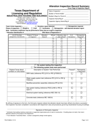 Document preview: TDLR Form 058IHB Alteration Inspection Record Summary - Texas