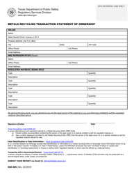 Document preview: Form RSD-805 Metals Recycling Transaction Statement of Ownership - Texas