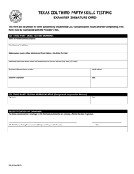 Document preview: Form CDL-19 Texas Cdl Third Party Skills Testing Examiner Signature Card - Texas