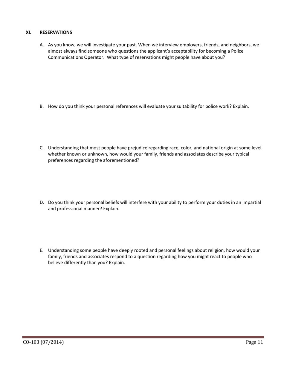 Form CO-103 Applicant Self Evaluation Questionnaire - Texas, Page 11