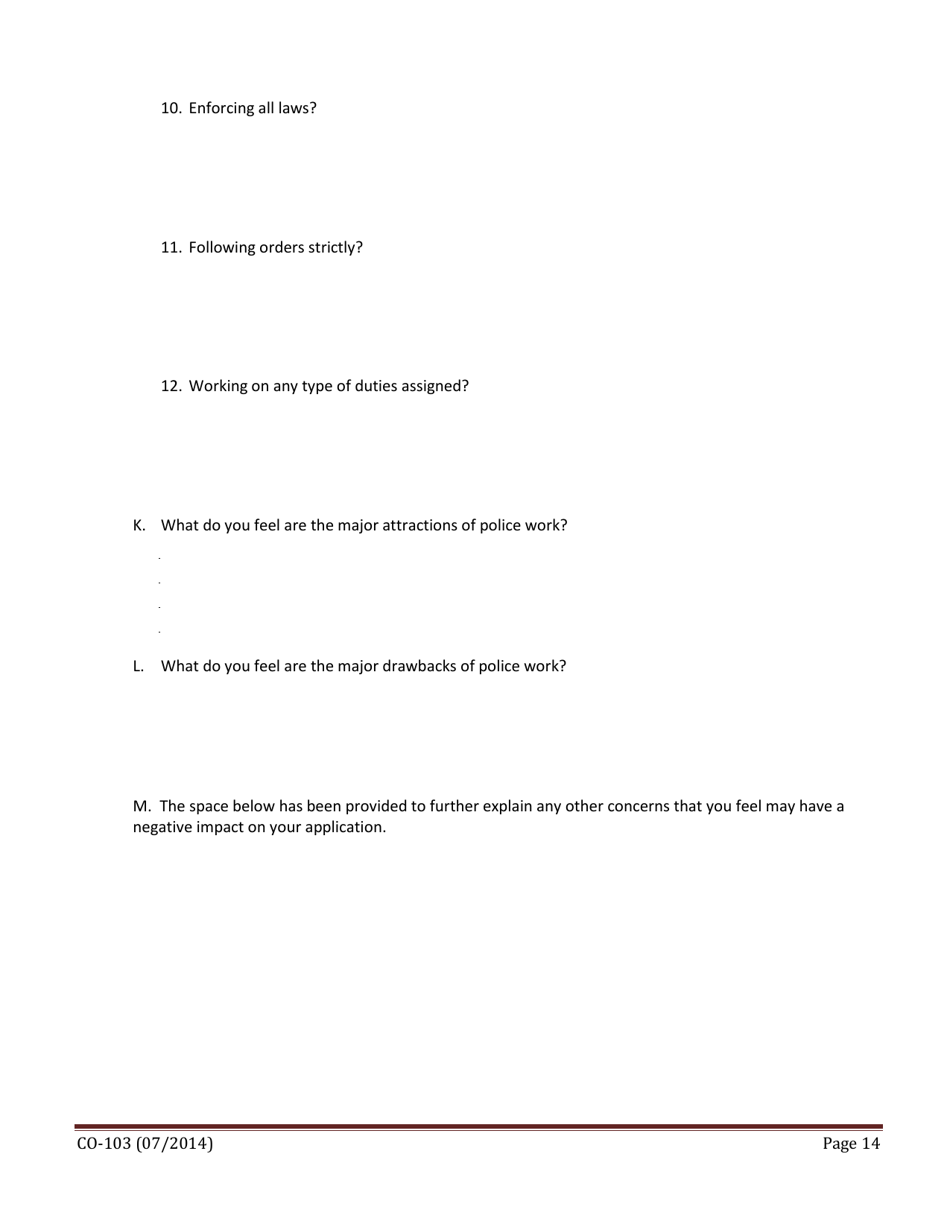 Form CO-103 Applicant Self Evaluation Questionnaire - Texas, Page 14