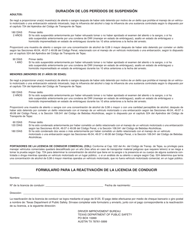 Formulario DIC-25S Aviso De Suspension Permiso De Conducir Provisional - Texas (Spanish), Page 2