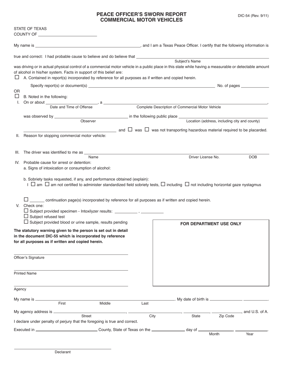 Form DIC-54 - Fill Out, Sign Online and Download Fillable PDF, Texas ...