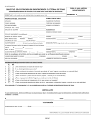 Form DL-14CS Solicitud De Certificado De Identificacion Electoral De Texas - Texas