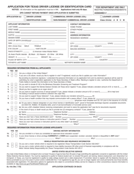 Document preview: Form DL-14A Application for Texas Driver License or Identification Card - Texas