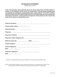 Document preview: Form DL-101 Physician's Statement - Texas