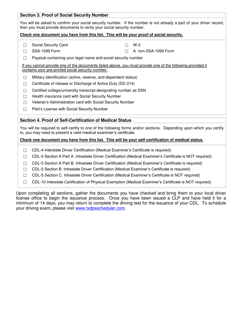Form DL-69 What to Bring With You When Applying for a Texas Commercial Driver License - Texas, Page 3