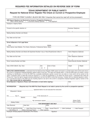 Form LI-15 Request for National Driver Register File Check on Current or Prospective Employee - Texas