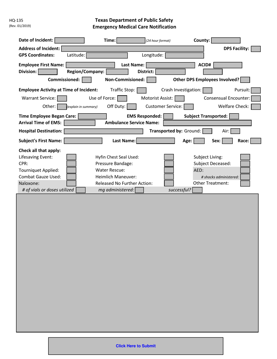 Form HQ135 Download Fillable PDF or Fill Online Emergency