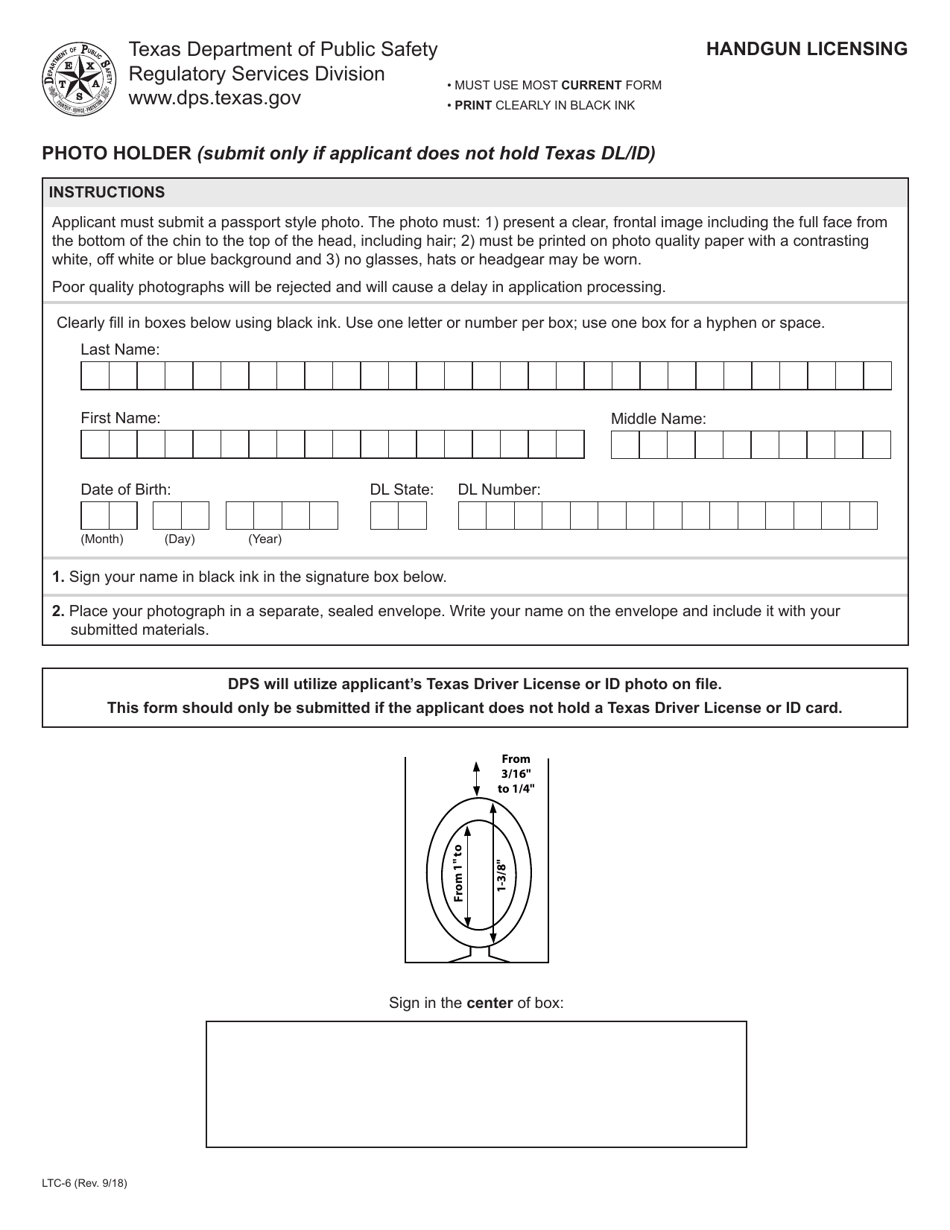 Form LTC-6 Photo Holder - Texas, Page 1